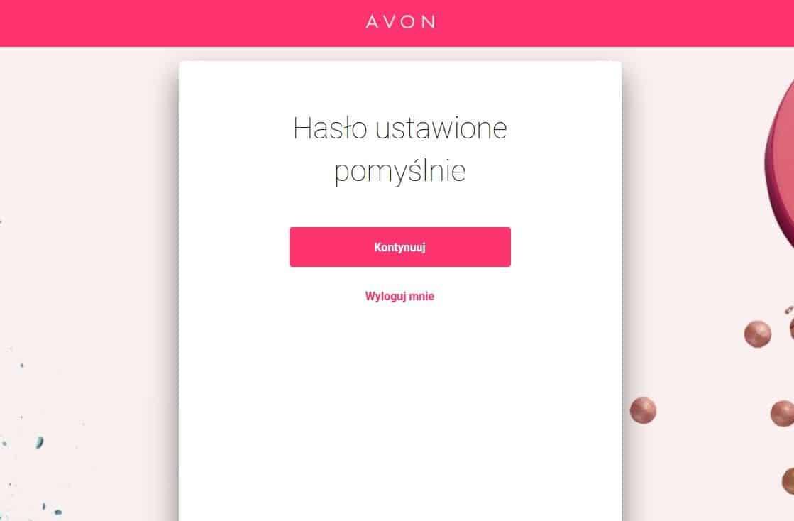 Avon - potwierdzenie ustalenia nowego hasła